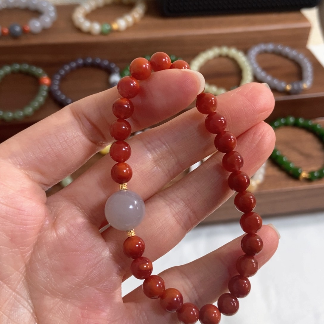 南红玛瑙手链银S925镶嵌6mm南红