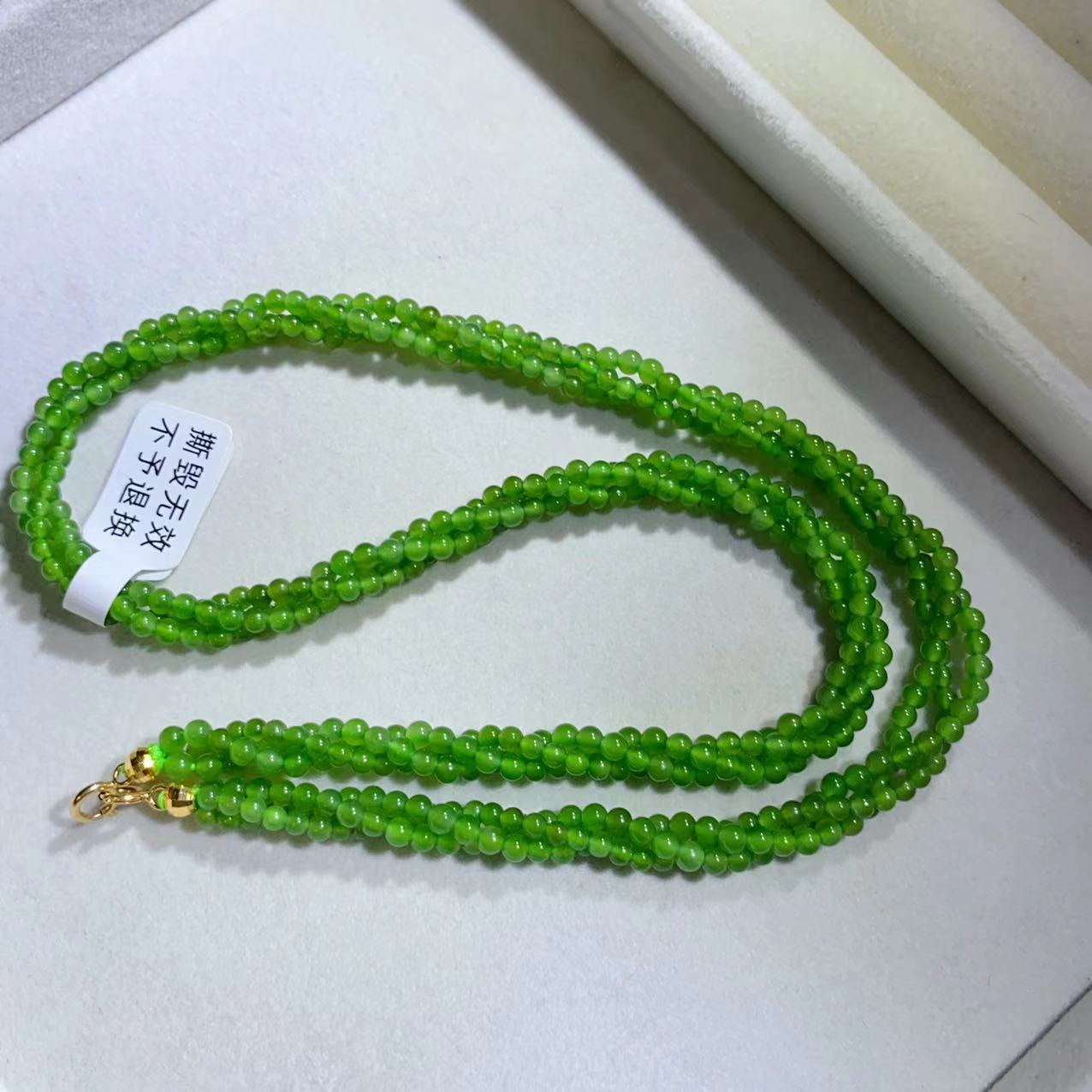 和田玉碧玉苹果绿色约3mm麻花项链色匀玉润设计项链