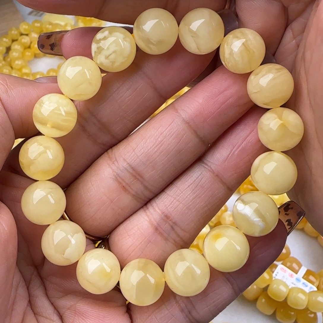 蜜蜡手链未镶嵌白花圆珠手串