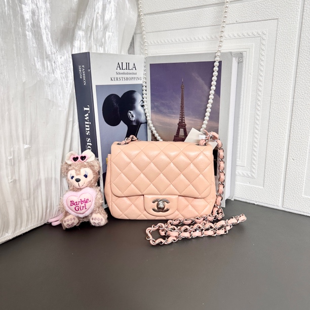 95新 Chanel/香奈儿 95新 杏粉色方胖子斜挎包