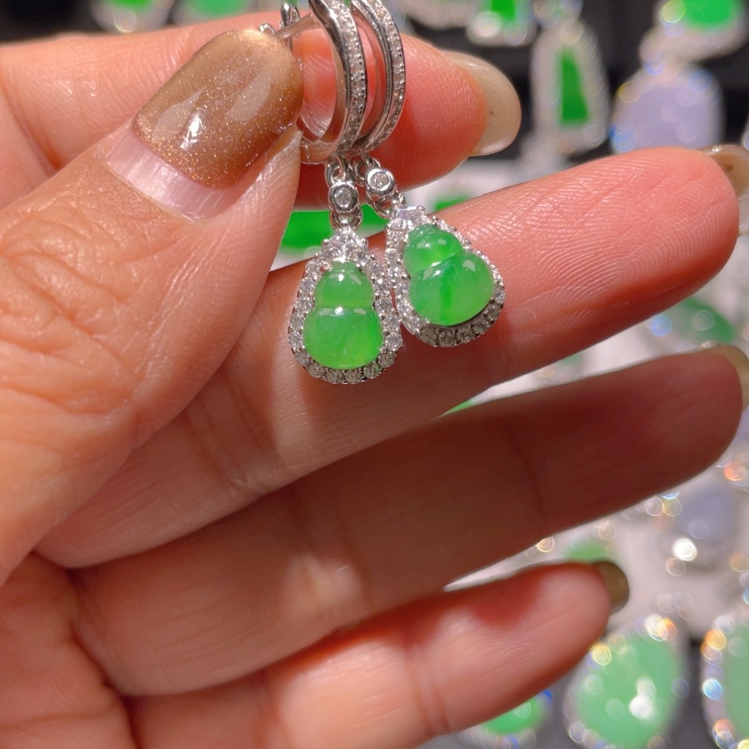 翡翠耳饰银S925镶嵌精品