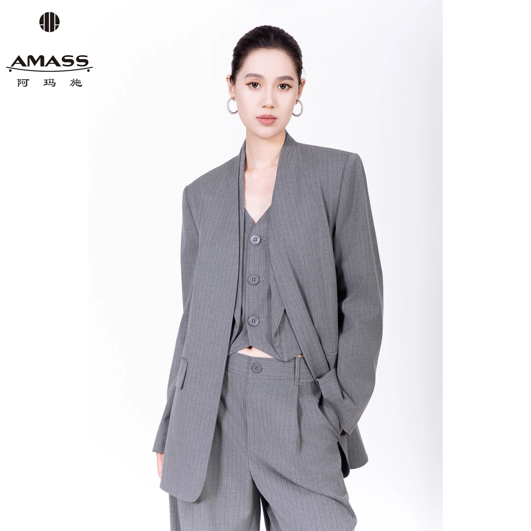 AMASS/阿玛施新款气质高智职场西装条纹简约百搭西服女540064
