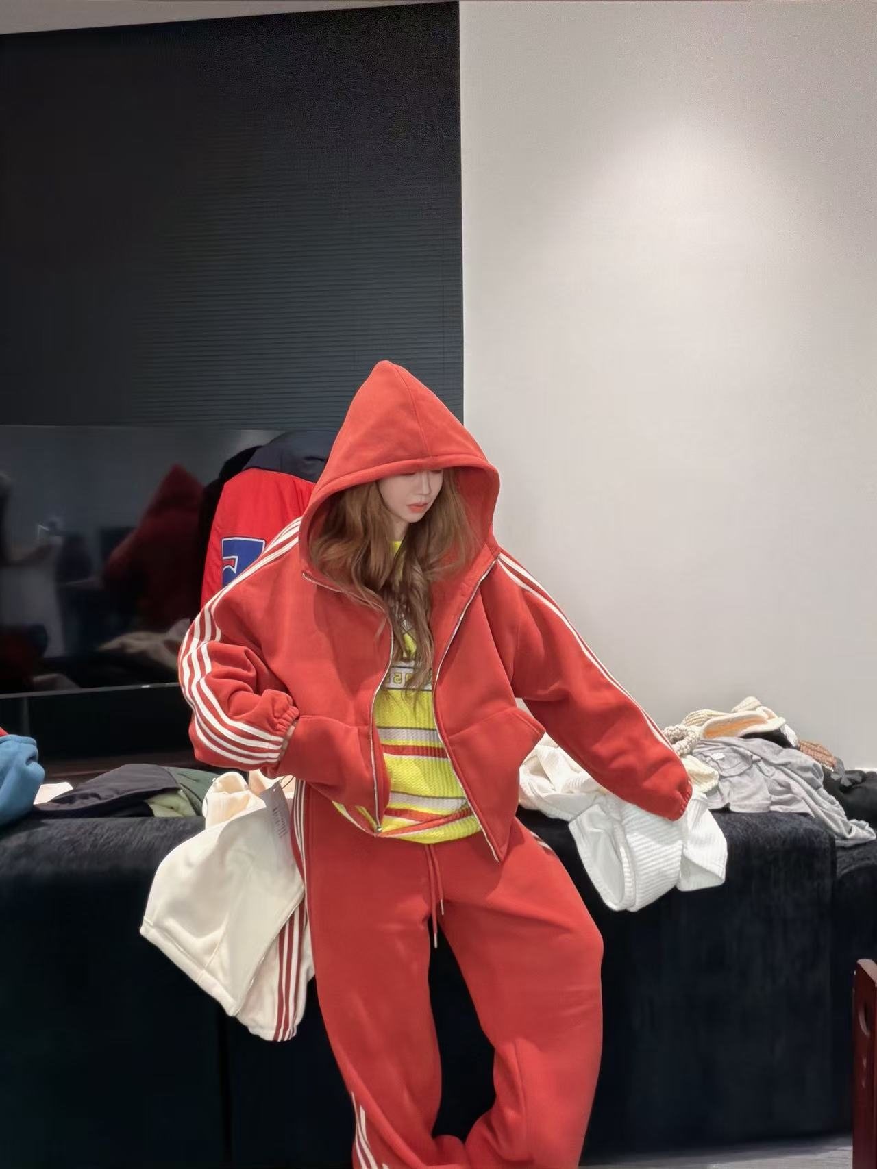 2025mio姐原创设计带帽开衫T恤拉链加厚绒外套310