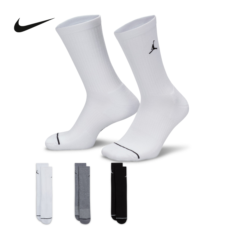 耐克Jordan乔丹中筒运动男袜3双耐磨透气防滑袜子DX9632-914