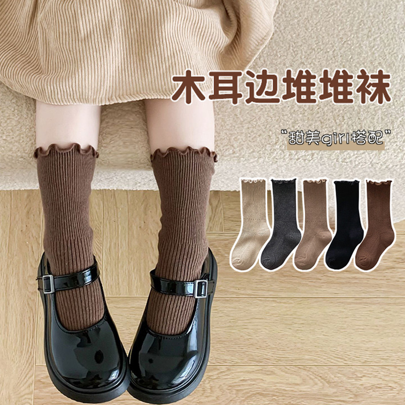 【主播推荐】儿童袜子秋季新款韩系风木耳边女宝公主袜精梳棉中筒袜