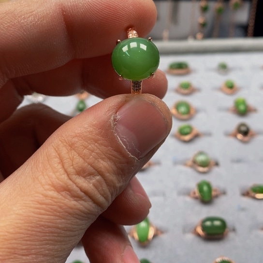 和田玉（碧玉）戒指银S925镶嵌