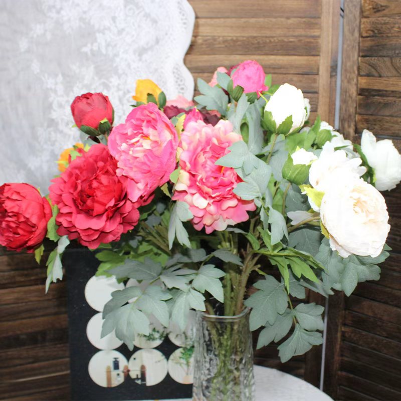轻奢绢布材质牡丹花仿真花客厅电视柜装饰花艺