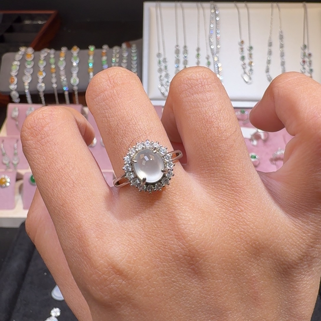 翡翠银S925镶嵌戒指纯天然缅甸翡翠A货戒指