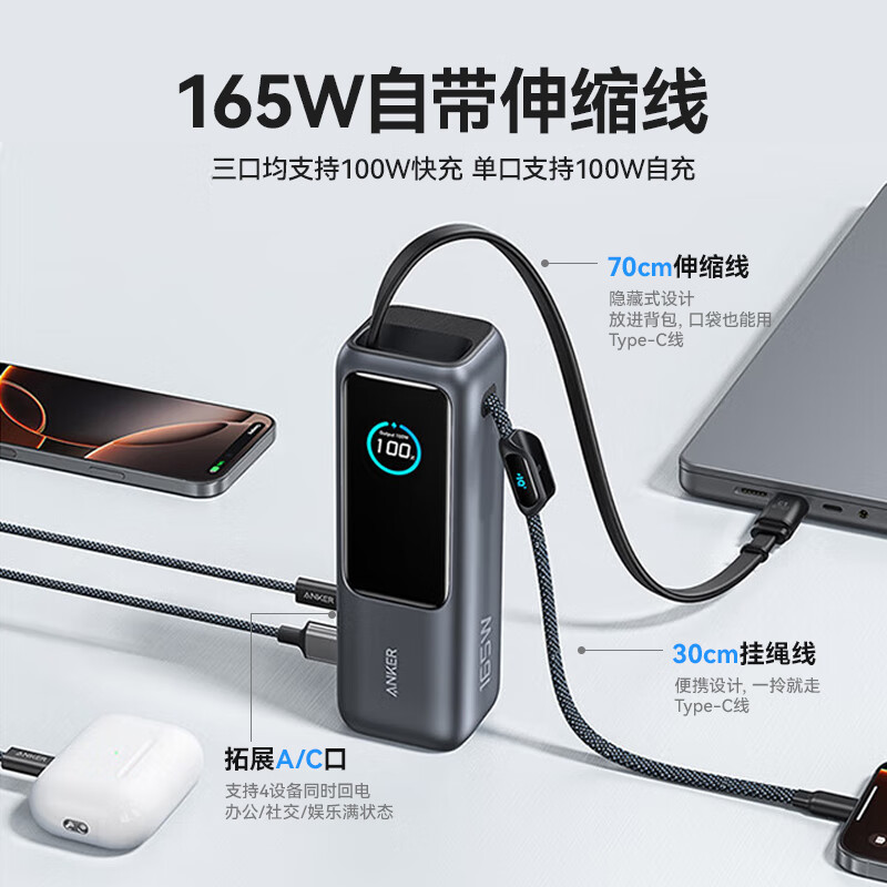 99新 ANKER/安克 165W能量舱大功率自带线大容量a1695邓