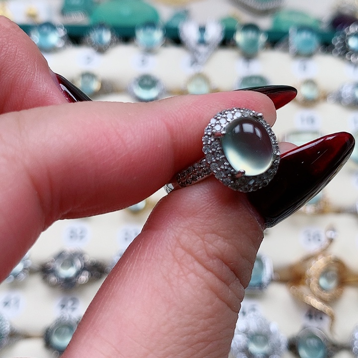 蛇纹石玉戒指银S925镶嵌