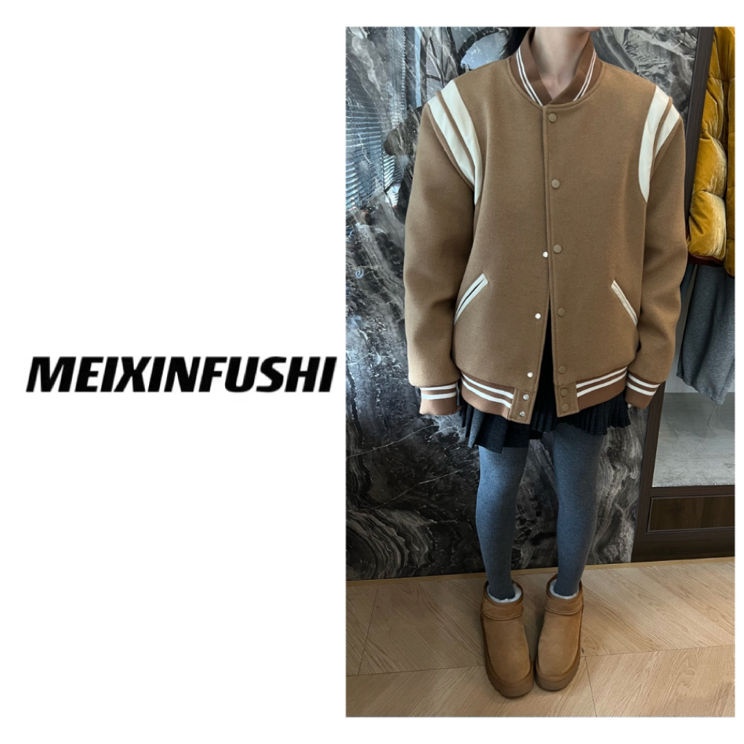 【Mei Xin】肩膀拼色棒球服羽绒外套/9060