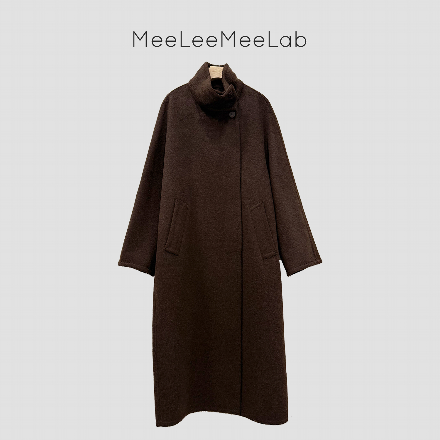 MeeLeeMeeLab绅士优雅羊驼羊毛立领腰带宽松极简双面呢大衣长款