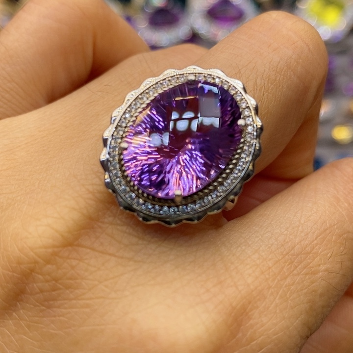 水晶戒指银S925镶嵌水晶戒指