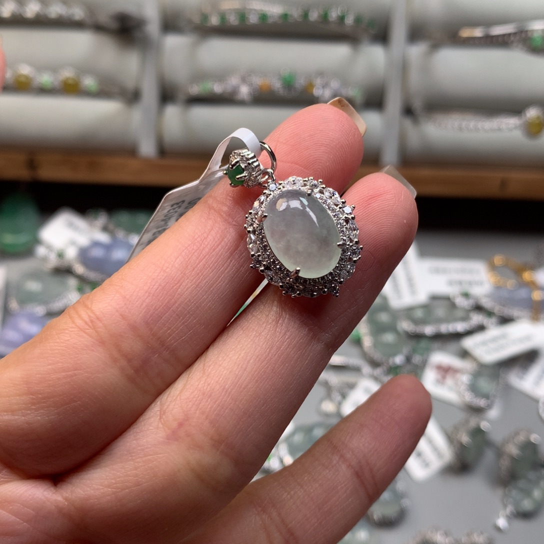 翡翠银S925镶嵌戒指吊坠