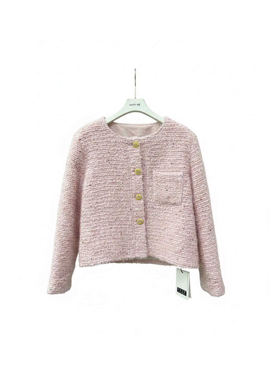 粉色小香风外套2025法式高级新款气质名媛长袖短款圆领上衣