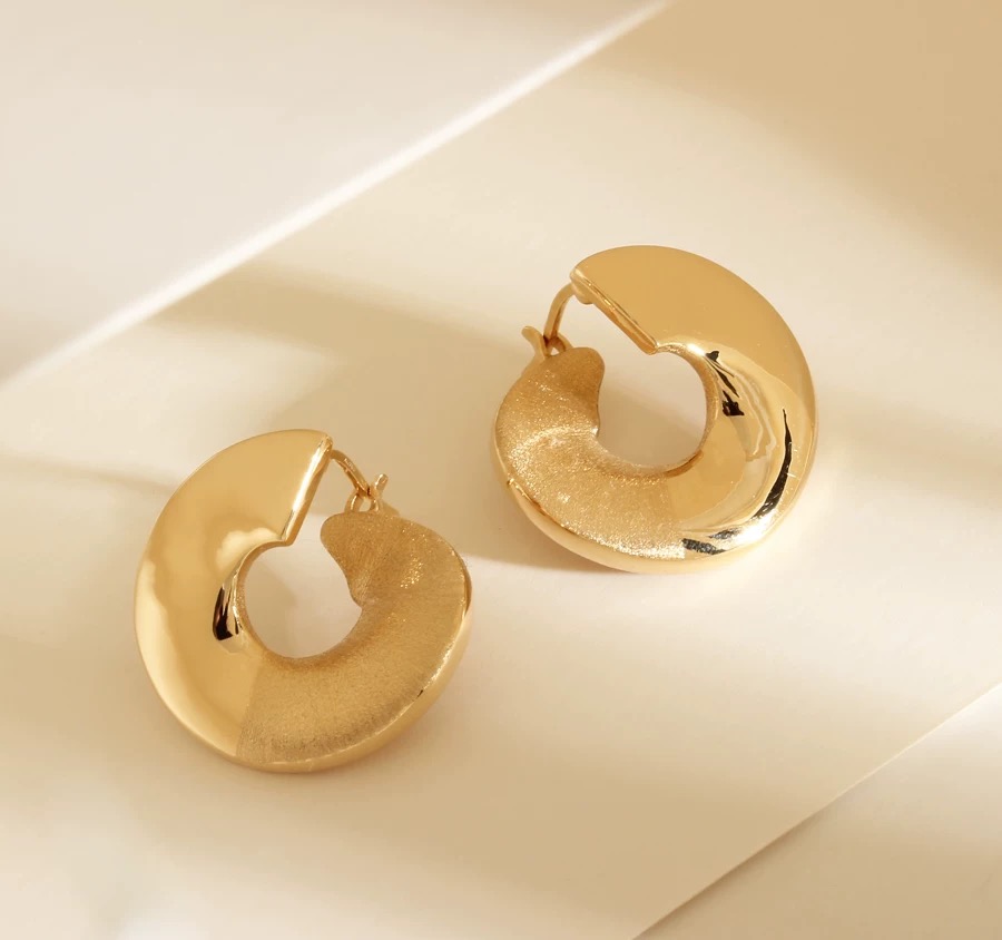 18k金“小酒窝”进口拉丝漩涡不规则耳环轻奢高级感极简个性