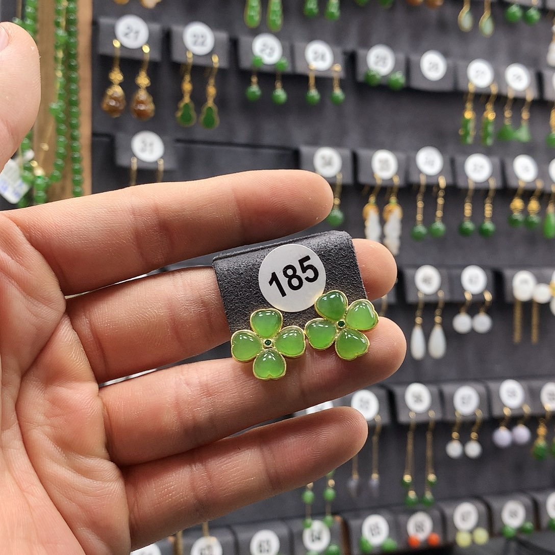 和田玉耳饰银S925镶嵌