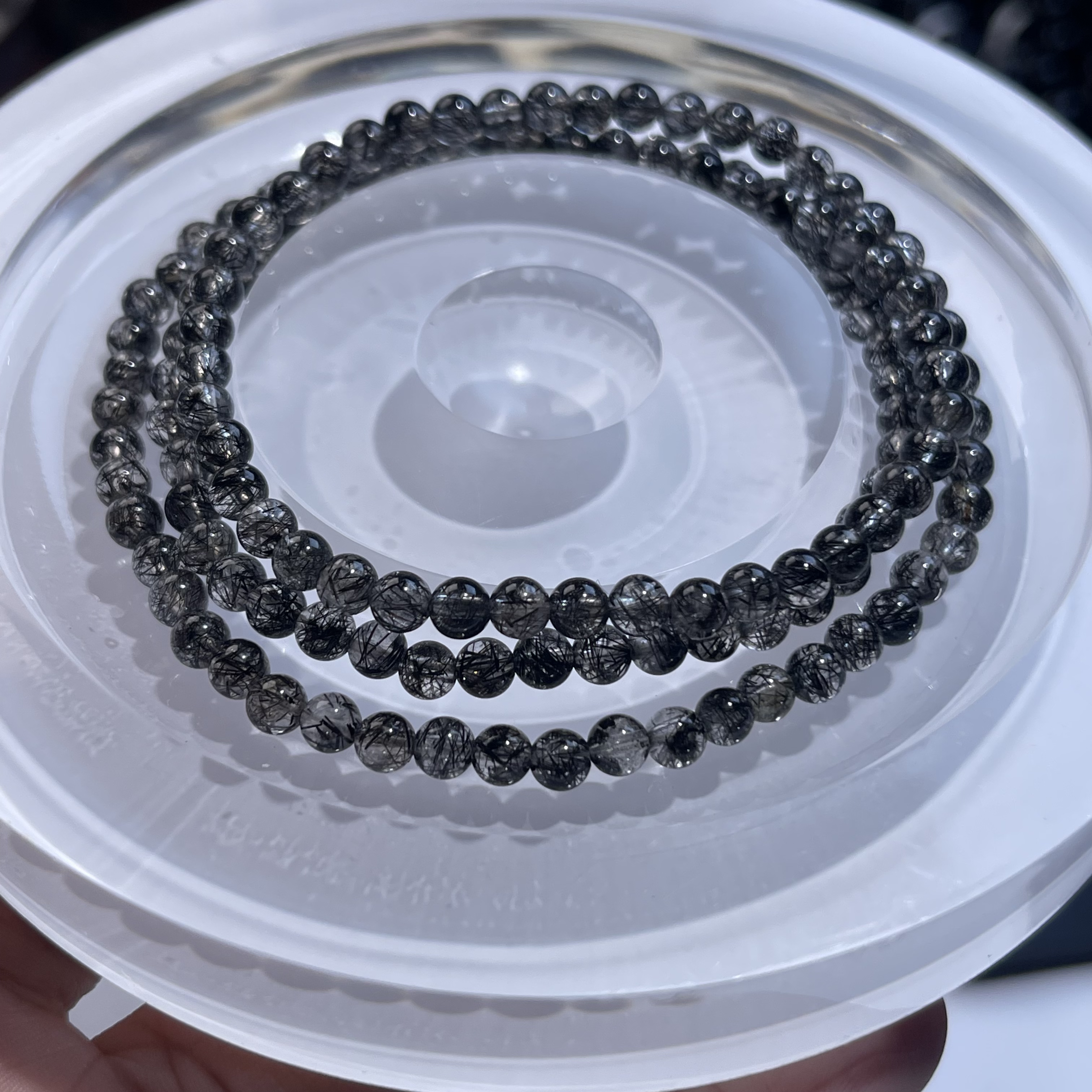 4.5mm蕾丝黑发晶多圈手链一物一图一证2