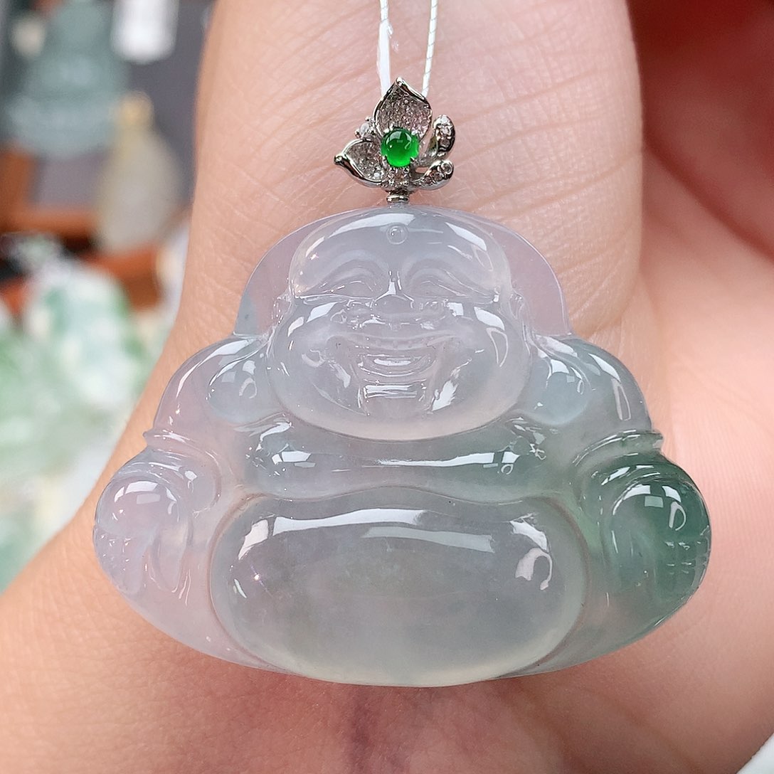 颈饰18K金镶嵌翡翠佛公