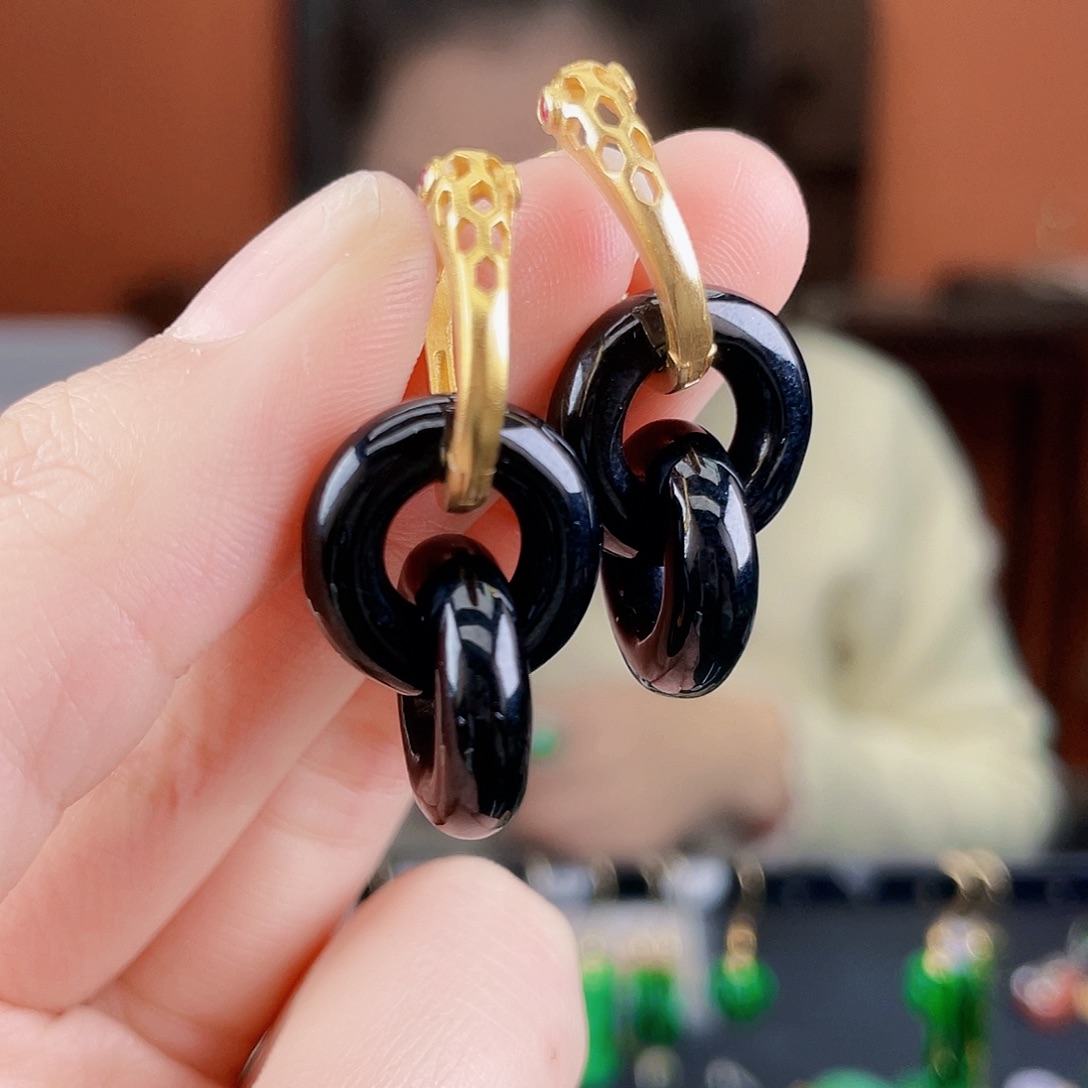 翡翠银S925镶嵌耳饰