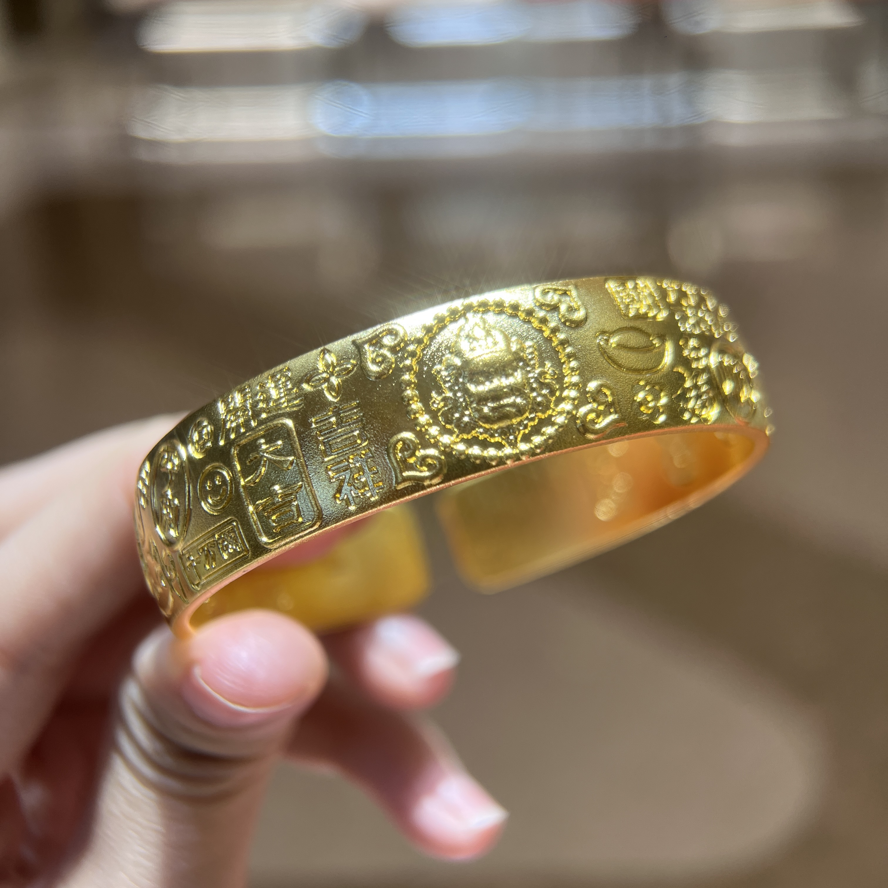 足银珐琅手镯 QTY G 卡15mm黄财神宽版吉言手镯——现现