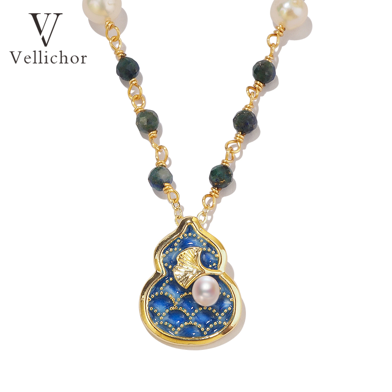 铜合金项链 银杏福禄葫芦项链小众复古百搭锁骨链国风项链