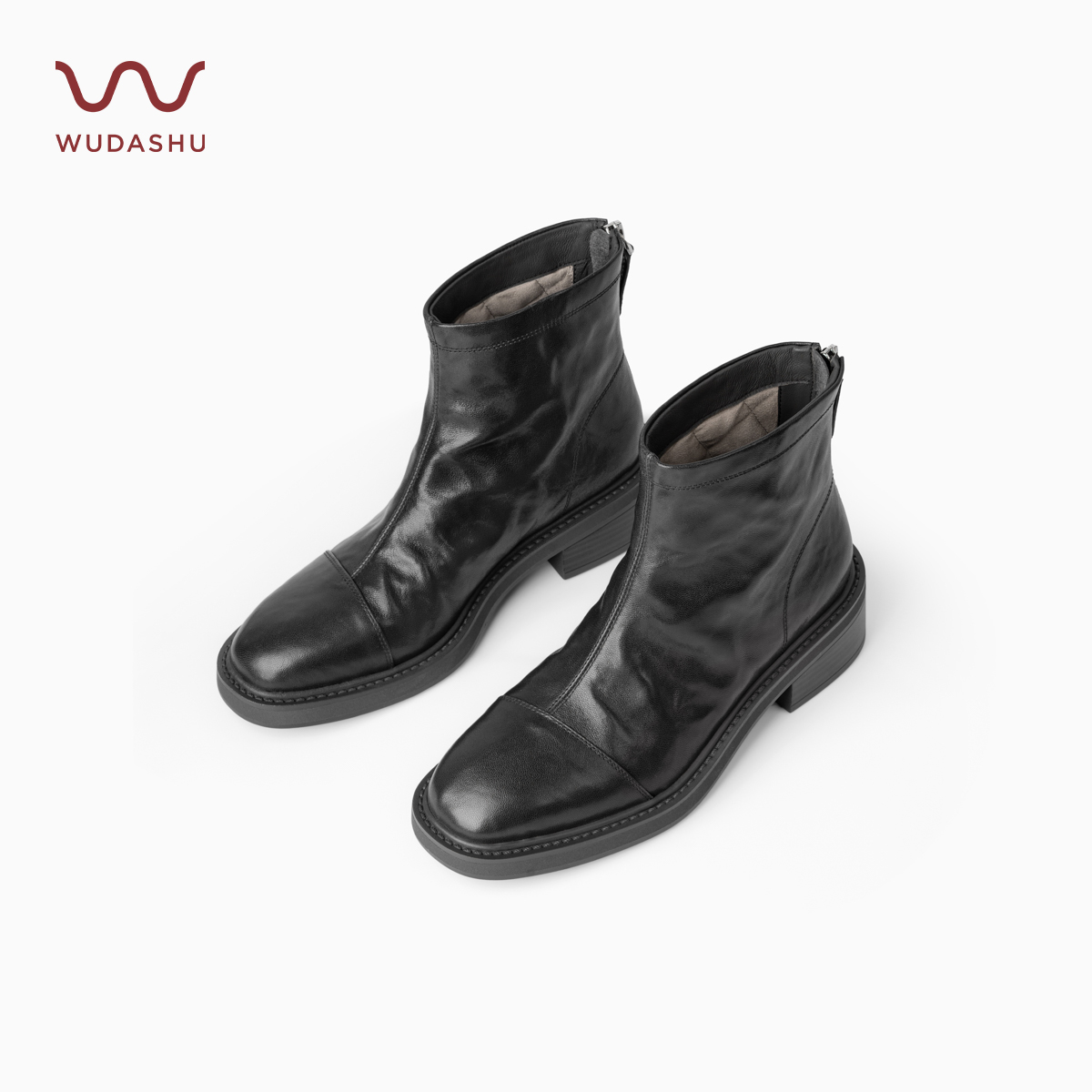 吴大叔【新国标95白鹅绒】复古粗跟气质短靴女羊皮时尚鹅绒靴Z559E