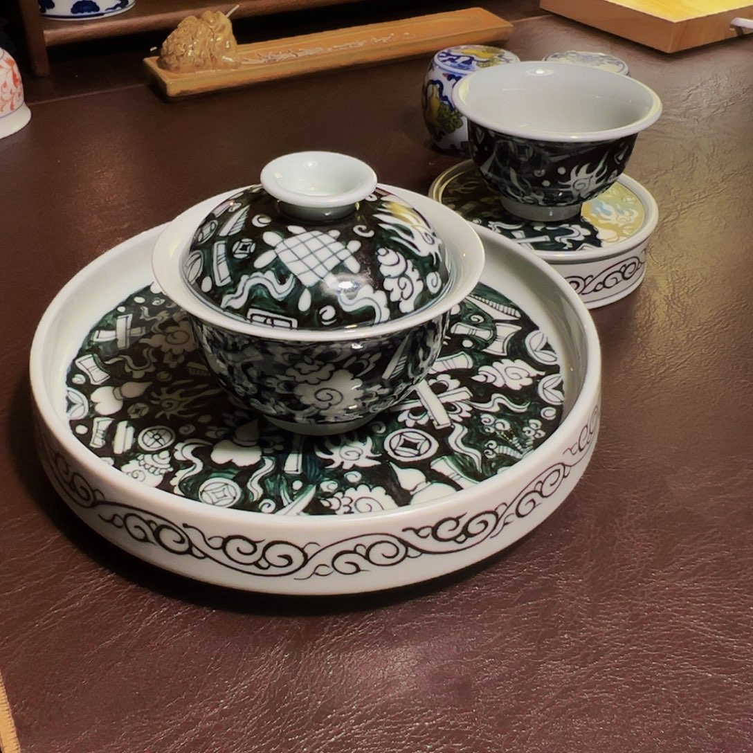 瓷摆件精品手绘郎窑绿茶具套装福利价