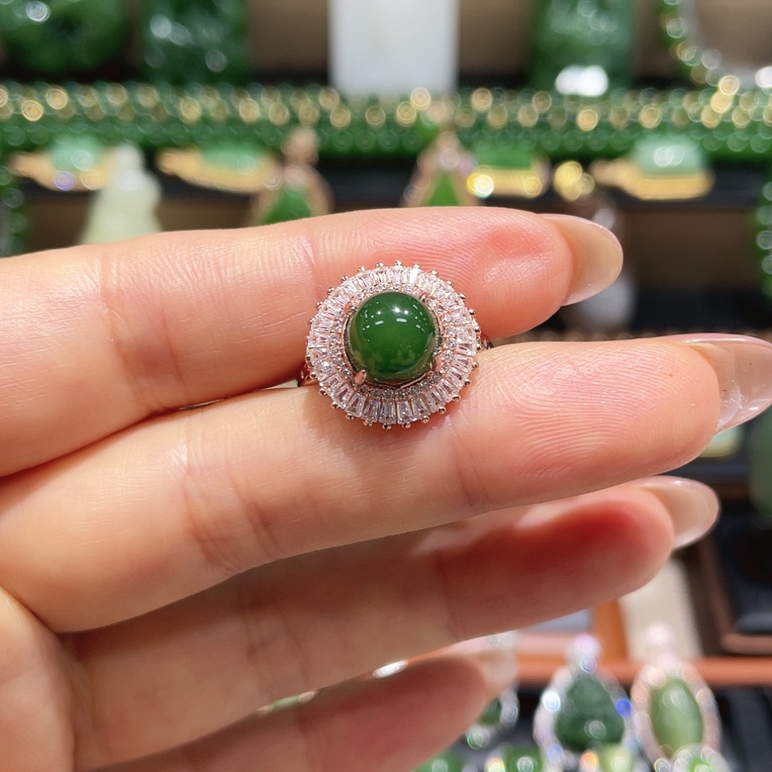 和田玉银S925镶嵌戒指