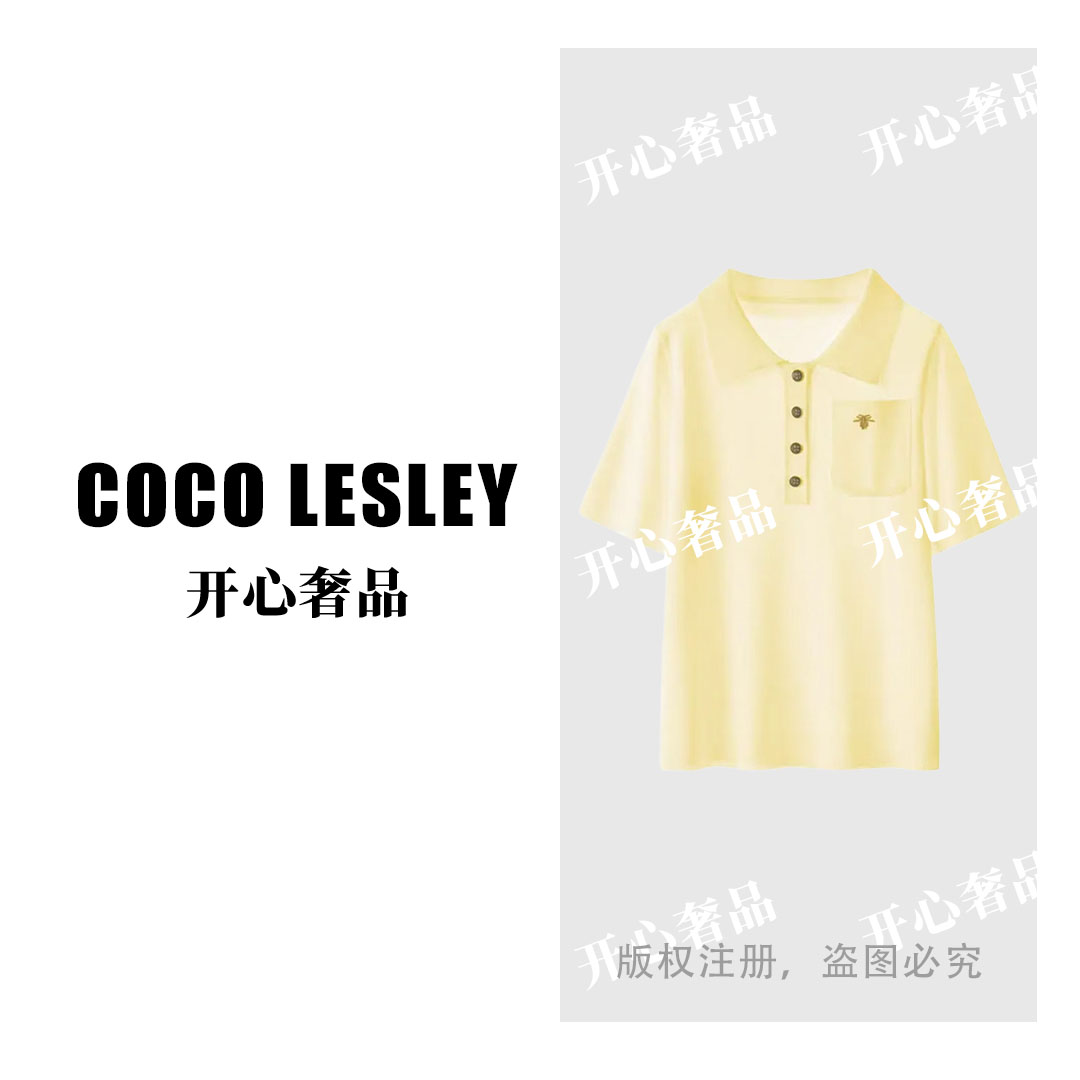 【开心奢品】轻奢重工刺绣Polo领小蜜蜂毛衣针织套头夏百搭时尚