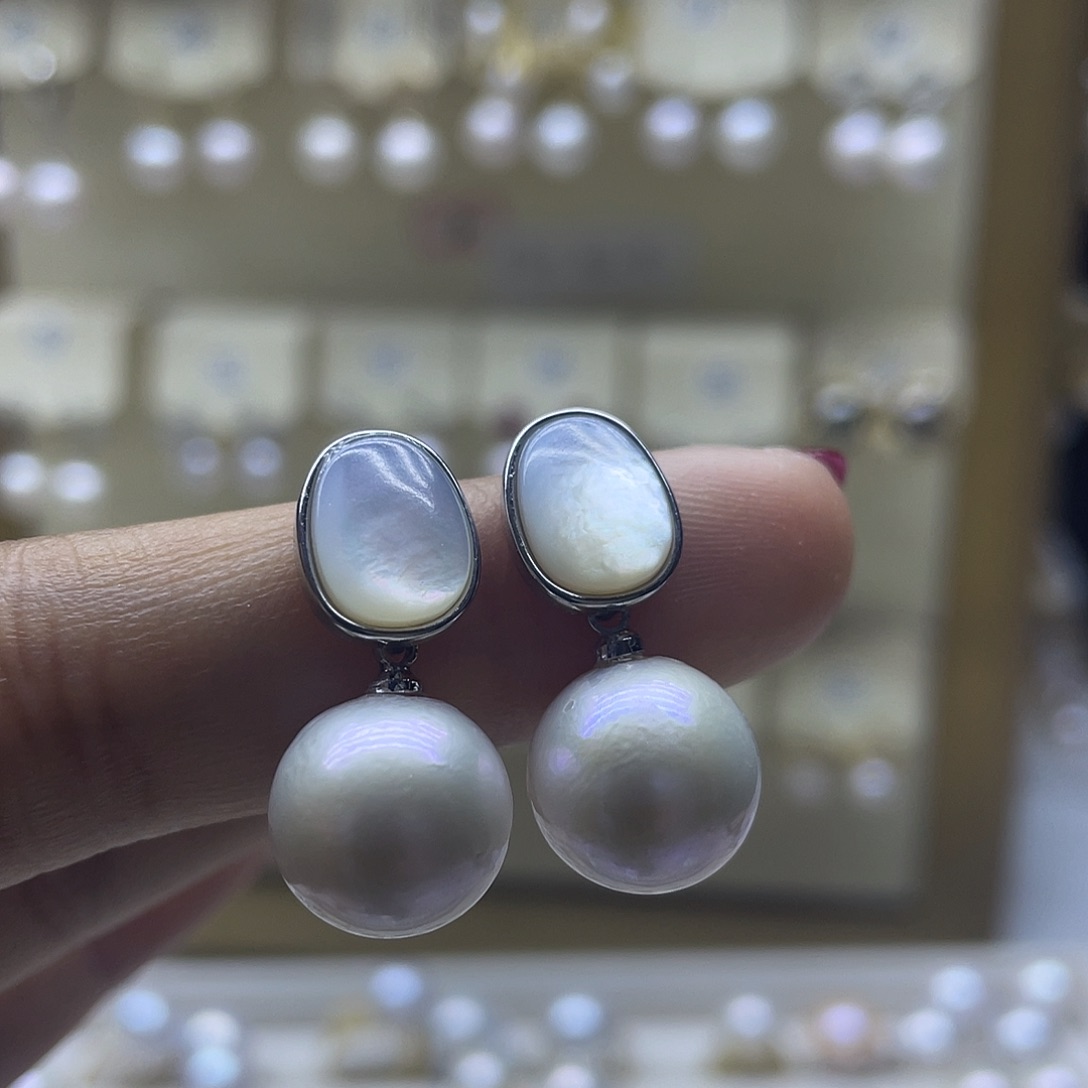 淡水珍珠耳饰银S925镶嵌