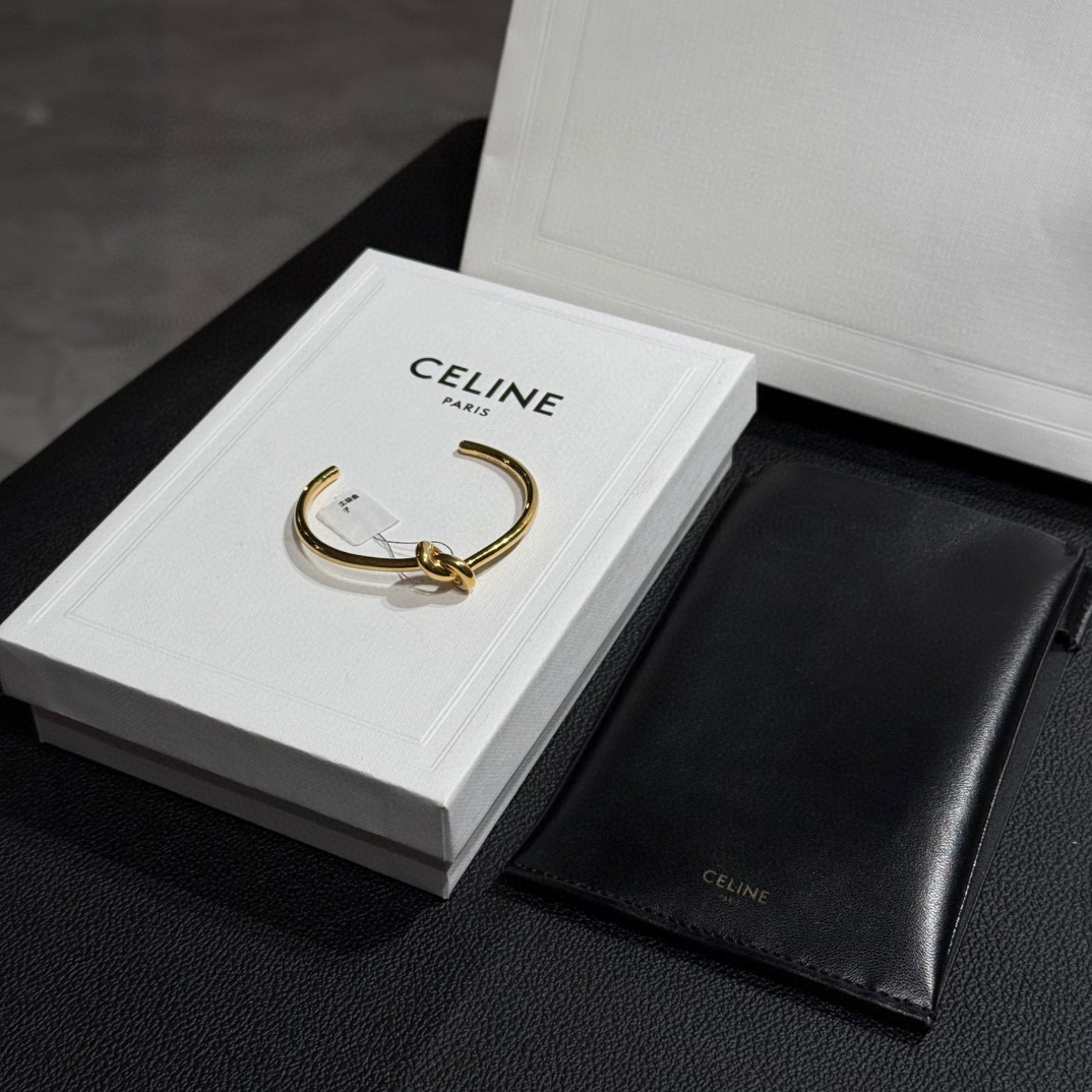99新 Celine/思琳 金色打结开口手镯 s码 