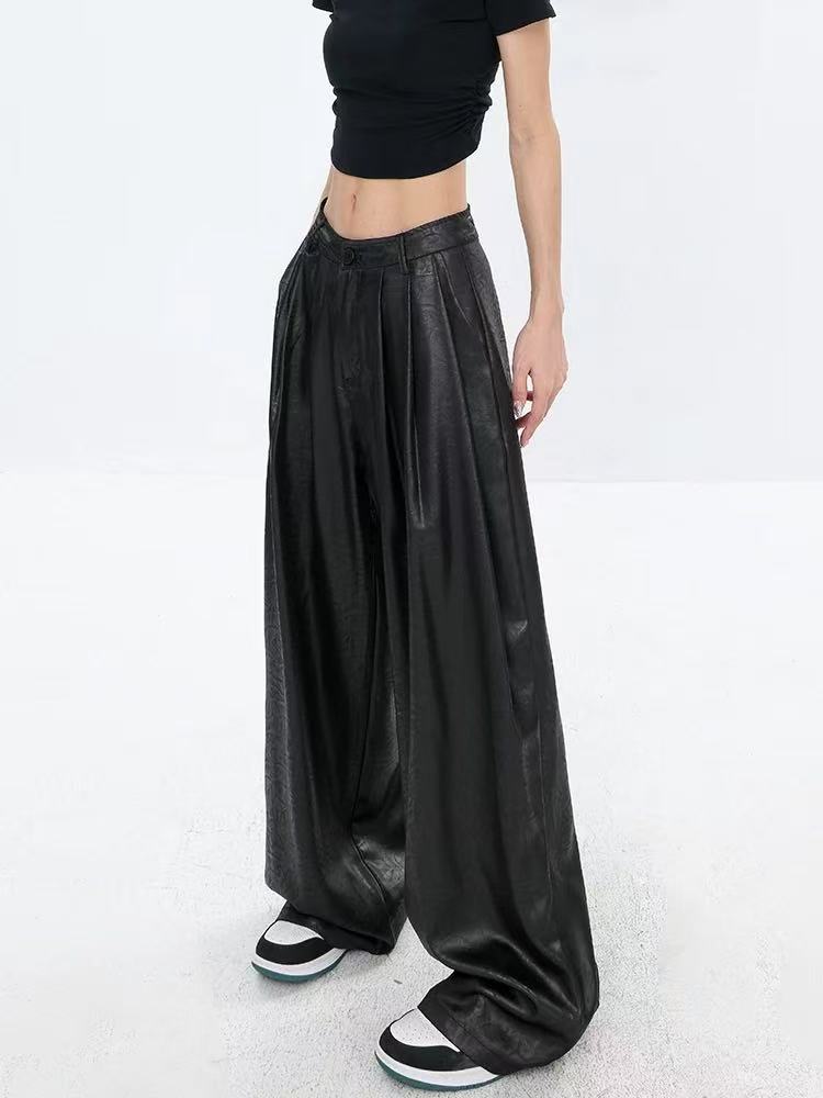 格调美美7011肌理感休闲裤女显瘦超柔设计感阔腿裤裤子