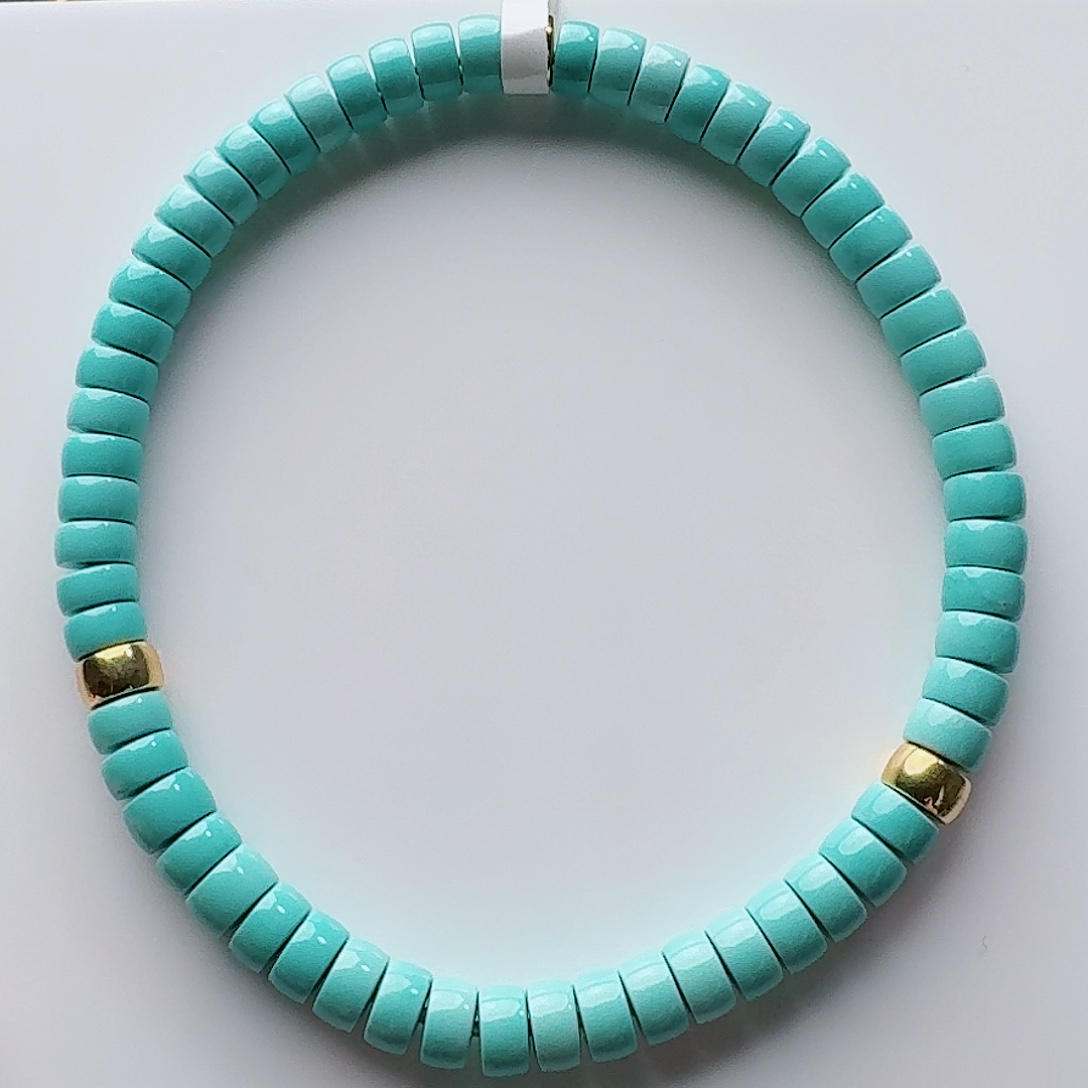 绿松石18K金镶嵌高瓷绿直切手串5.3