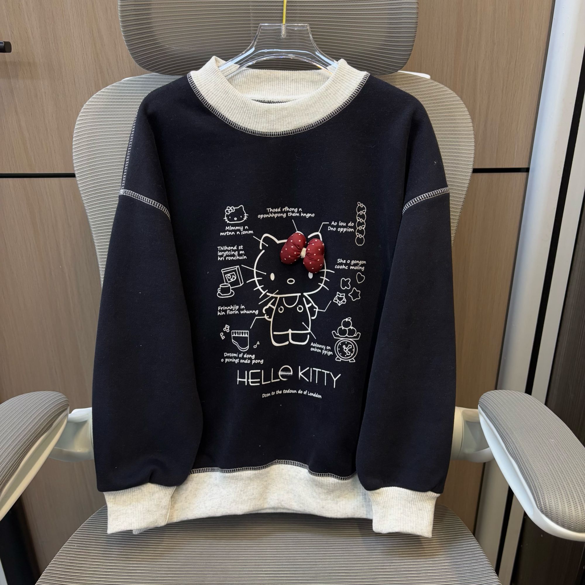  冬款韩版解构凯蒂蝴蝶结加绒女童圆领卫衣   F290 290 R