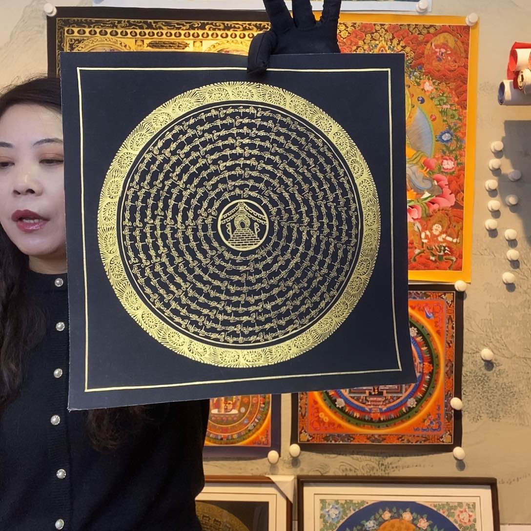 卷轴画纯手绘六字真言唐卡30厘米左右