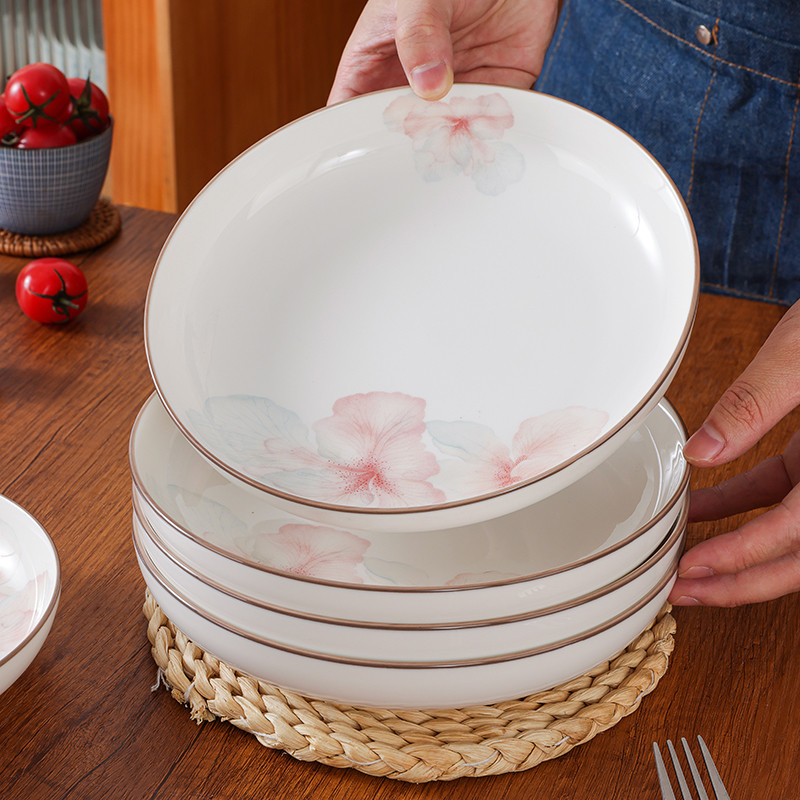 盘子家用菜盘轻奢餐盘碟子松昌陶瓷餐具碗盘可微波炉好看的炒菜盘