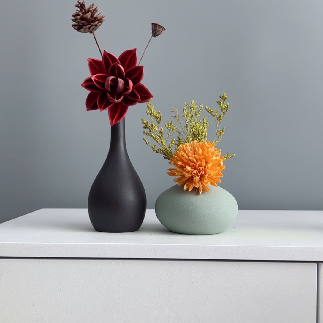 摆件陶瓷小花瓶摆件含花总高约20-30cm