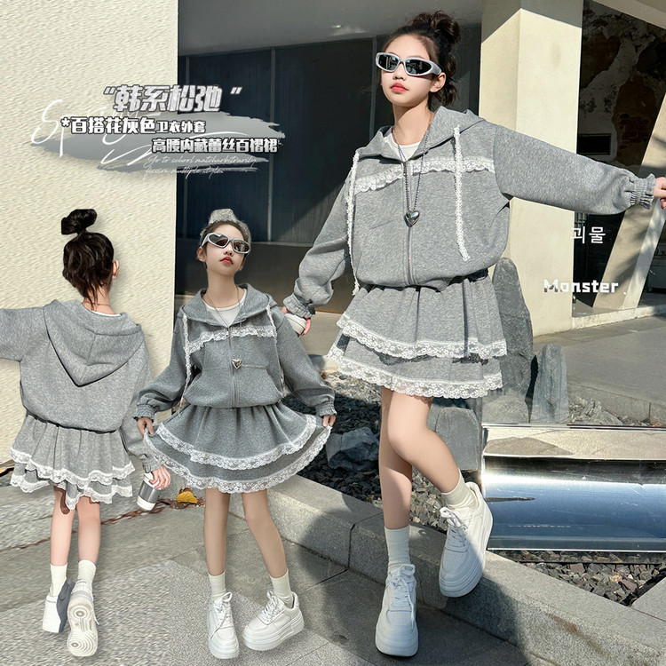 套装韩版春秋纯色女童中大童