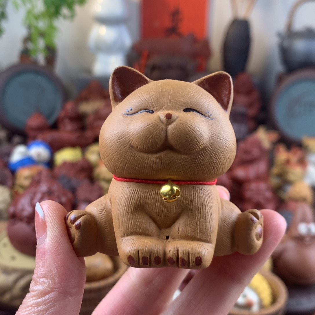 紫砂茶宠劈叉招财猫