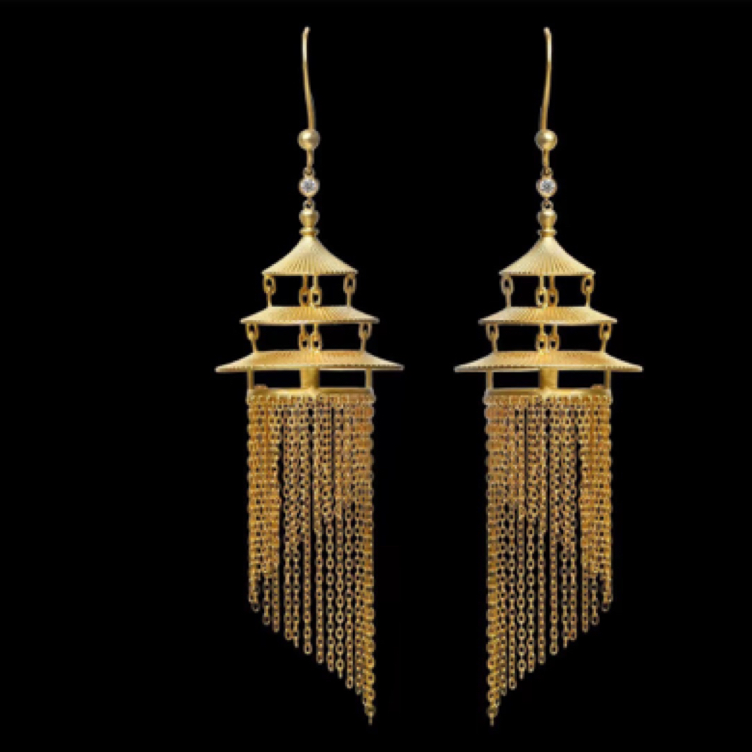 925银耳饰 原创设计长款百搭手工天坛耳饰轻奢气质耳环925银镀金