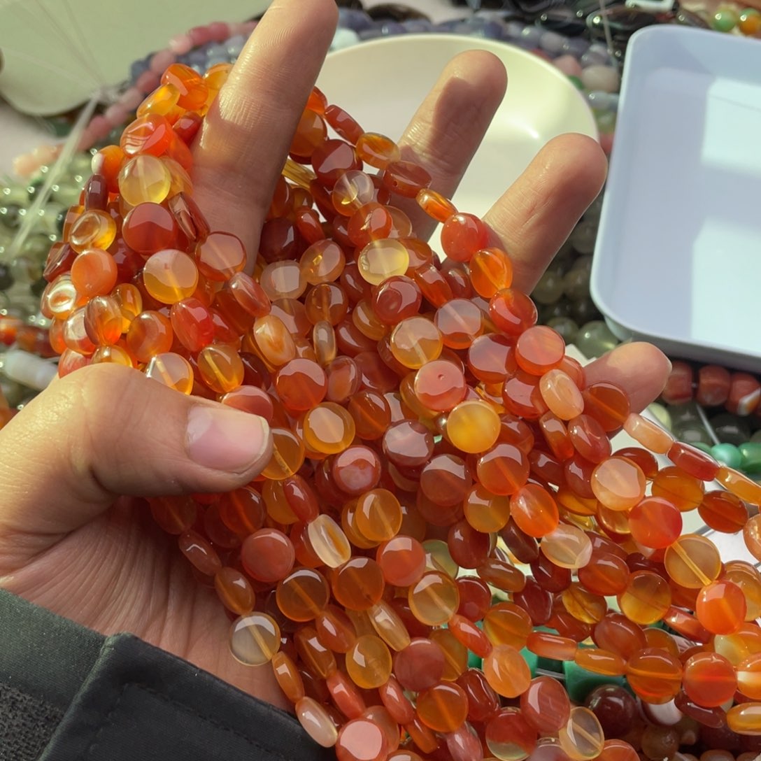 玛瑙/玉髓珠宝半成品未镶嵌一条装10mm缠丝红玛瑙圆饼