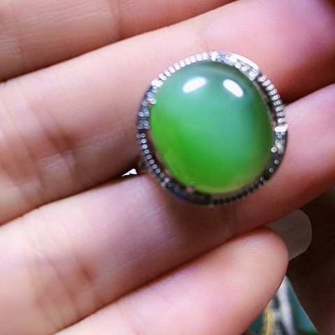 和田玉戒指银S925镶嵌