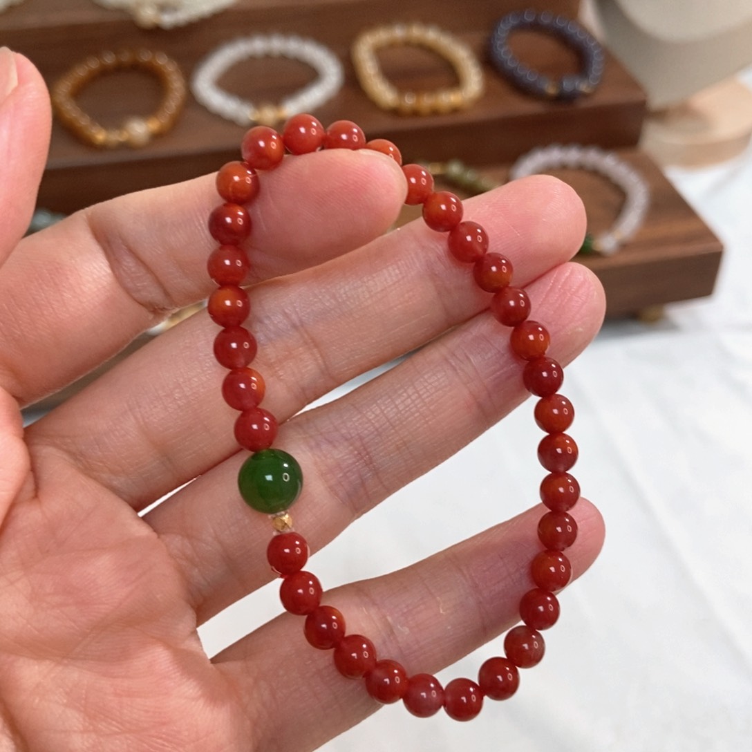 手链18K金镶嵌南红玛瑙5mm南红