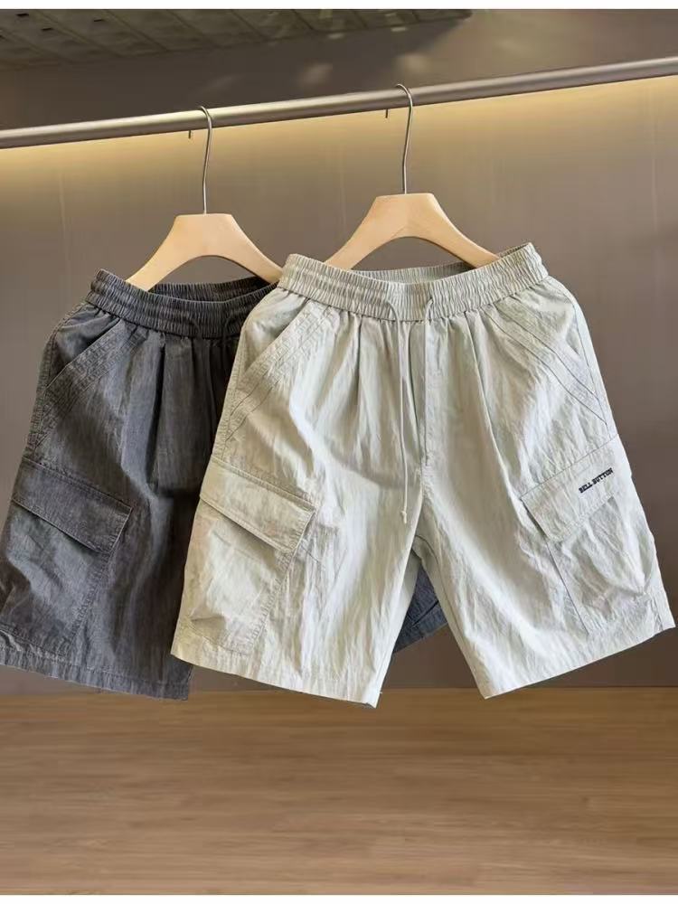 中大童男女通用运动夏季锦棉混纺褶感肌理儿童工装休闲短裤五分裤