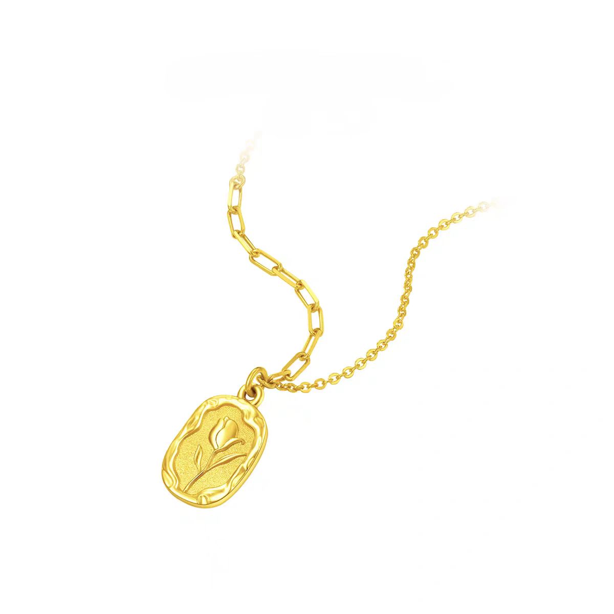 郁金香复古浪漫足金黄金吊坠 送女友生日礼物 新年送礼（不含链）