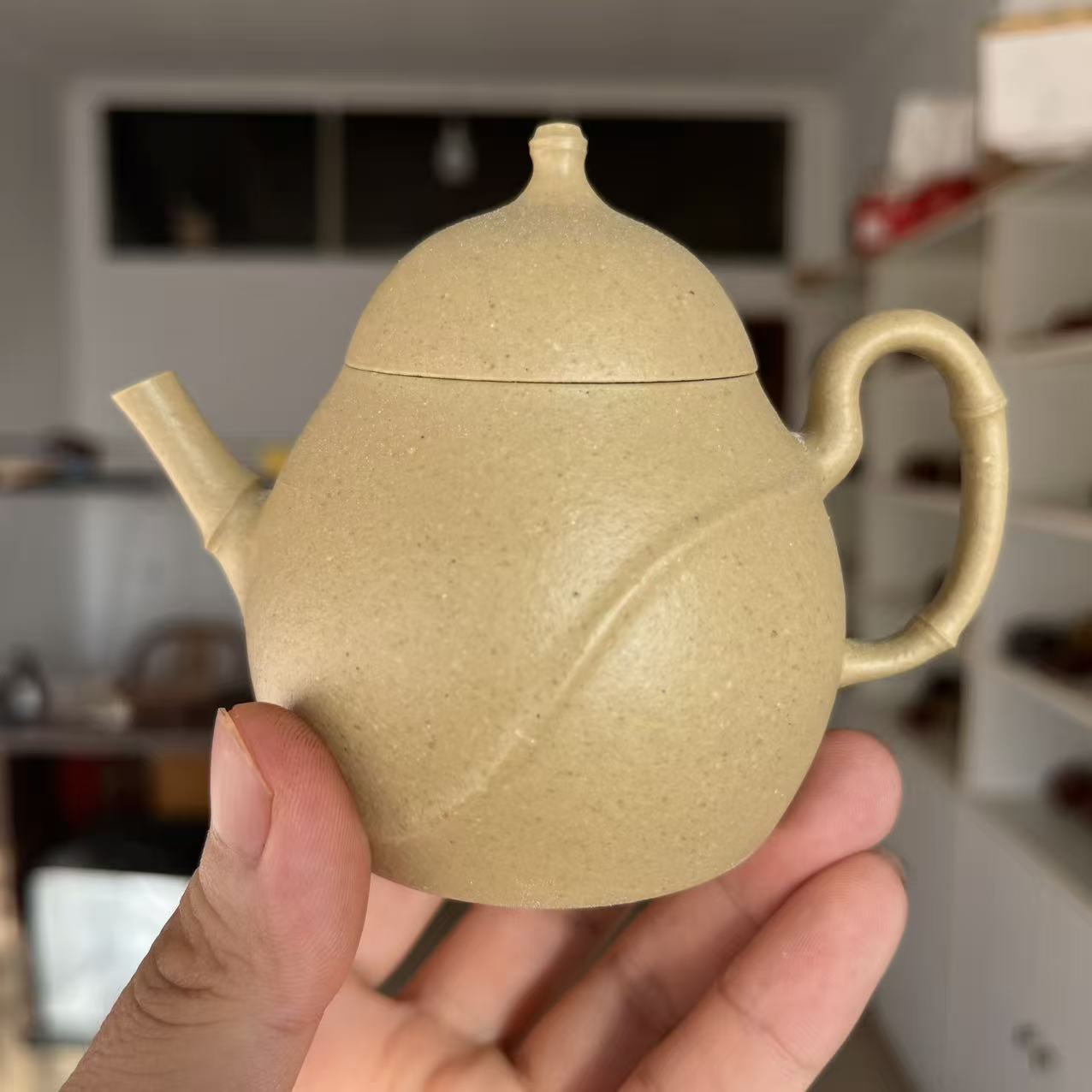 宜兴紫砂梨皮绿泥虚度壶130cc纯手工精美小品壶