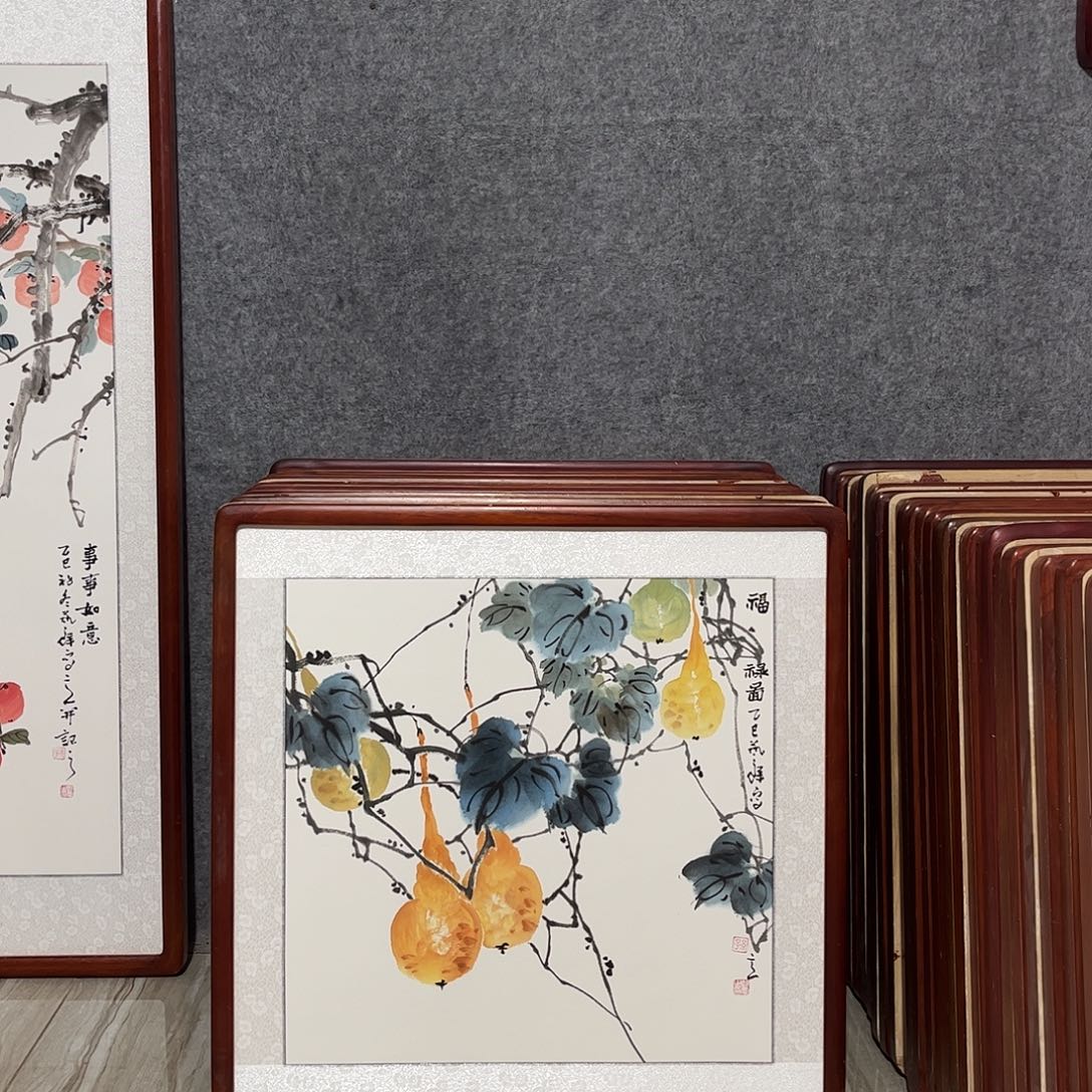 国画书画作品带框63×63