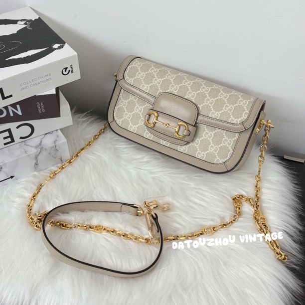 95新 GUCCI/古驰 老花马鞍链条斜挎包amr 