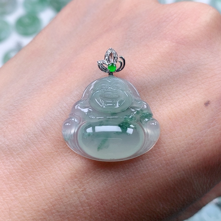 翡翠吊坠(不含链)18K金镶嵌